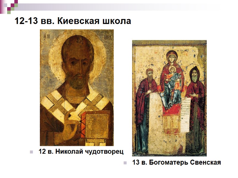 12-13 вв. Киевская школа 13 в. Богоматерь Свенская 12 в. Николай чудотворец